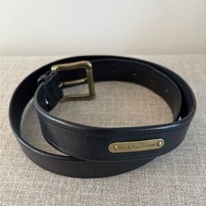 Polo Ralph Lauren Men’s Black Leather Belt Size 34 Brass Buckle/Name Plate